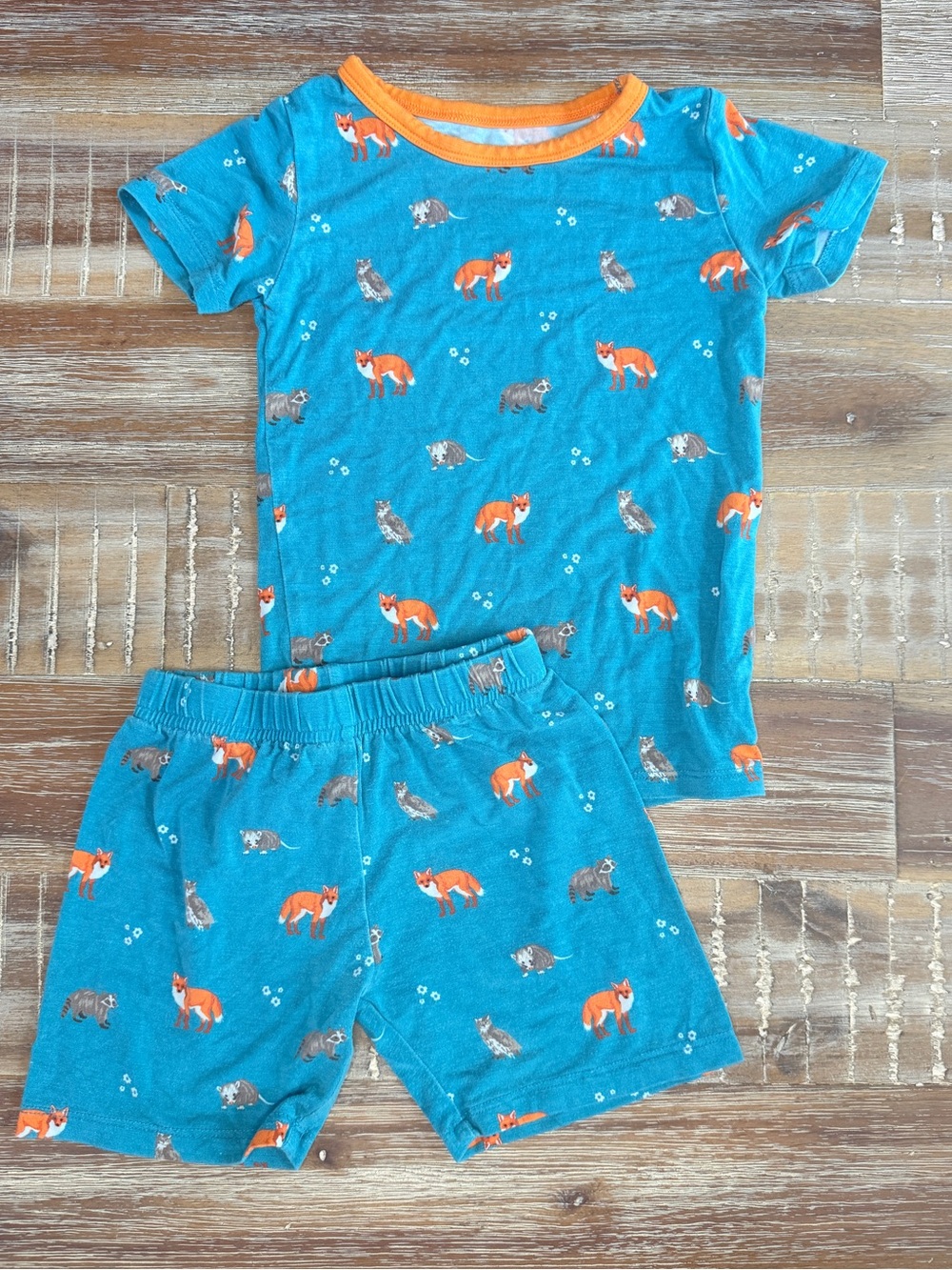 Bubble Baby Bamboo Short Sleeve Pajama Set Fox Raccoon Print 18/24m